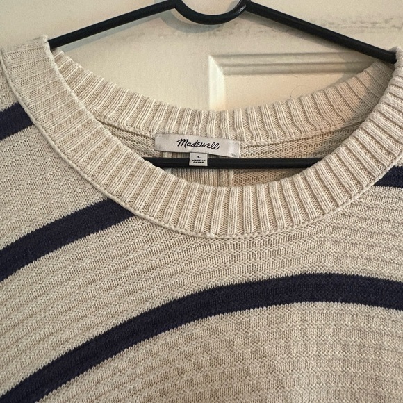 Madewell Cozy Blue and Cream Crew Neck Sweater - Picture 2 of 4